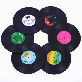 Set Of 6 Colorful Retro Vinyl Record Disk Coasters With Funny Labels-Prevent Furniture From Dirty And Scratched