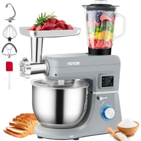 VEVOR 5 IN 1 Stand Mixer; 660W Tilt-Head Multifunctional Electric Mixer with 6 Speeds LCD Screen Timing; 7.4 Qt Stainless Bowl; Dough Hook