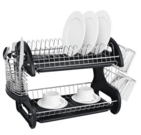 Multifunctional Dual Layers Bowls & Dishes & Chopsticks & Spoons Collection Shelf Dish Drainer Black