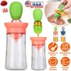 Oil Dispenser Bottle 2 In 1 Cooking Glass Olive Oil Dispenser Silicone Dropper with Silicone Brush Dropper Measuring Container for Kitchen Baking BBQ