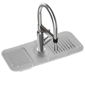 Faucet Splash Mat 14.56x5.51in Silicone Sink Drying Mat Water Drip Catching Tray Water Drainage Pad Sponge Soap Holder for Kitchen Bathroom Sink Fauce (Option: Grey)