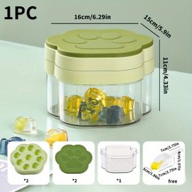 1pc; Creative Bear Ice Tray; Household Freeze Ice Cube Mold; DIY Ice Ball Ice Cream Baseball Mold; Plastic Ice Storage Ice Making Box 6.29*4.33in (Quantity: Green Double Layer (paw Shape - With Ice Storage Box)