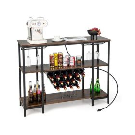 Simple Industrial Wine Rack Wine with Storage Shelves (type: Wine rack, Color: Brown)